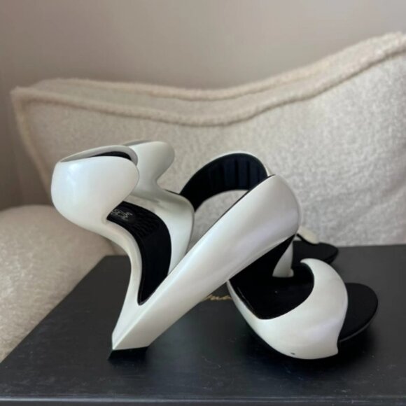 Julian Hakes London Mojito Oak/Black Open Toe Heels - Picture 3 of 5